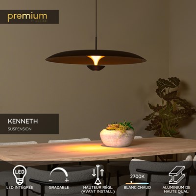 Lucide KENNETH - Suspension - Ø 80 cm - LED Dim. - 1x22W 2700K - Noir | Premium